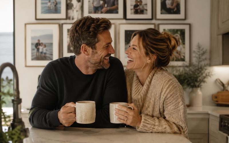 a man and a woman laughing